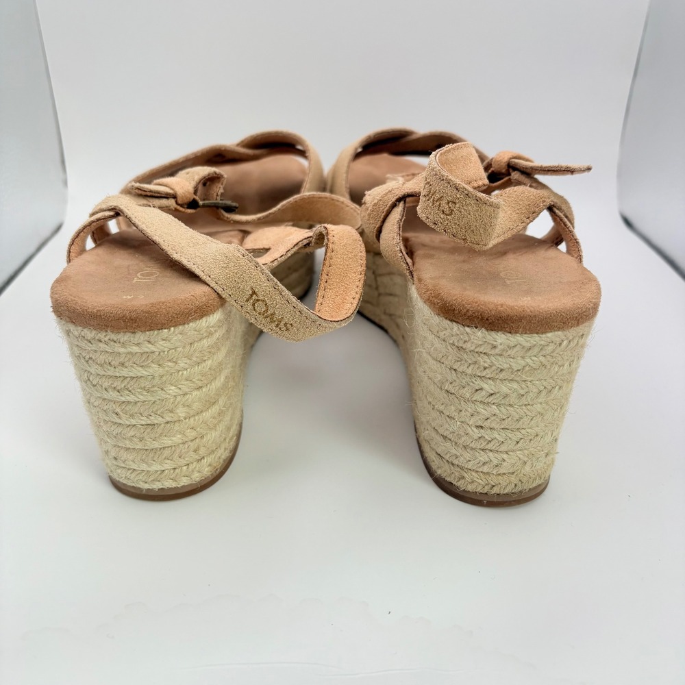 Toms Womens 9 Sandals Tan Suede Espadrille Willow Wedge Platform Honey 3.5" Heel - Picture 4 of 11